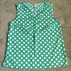 Banana Republic Green and White Blouse with Geometric Pattern